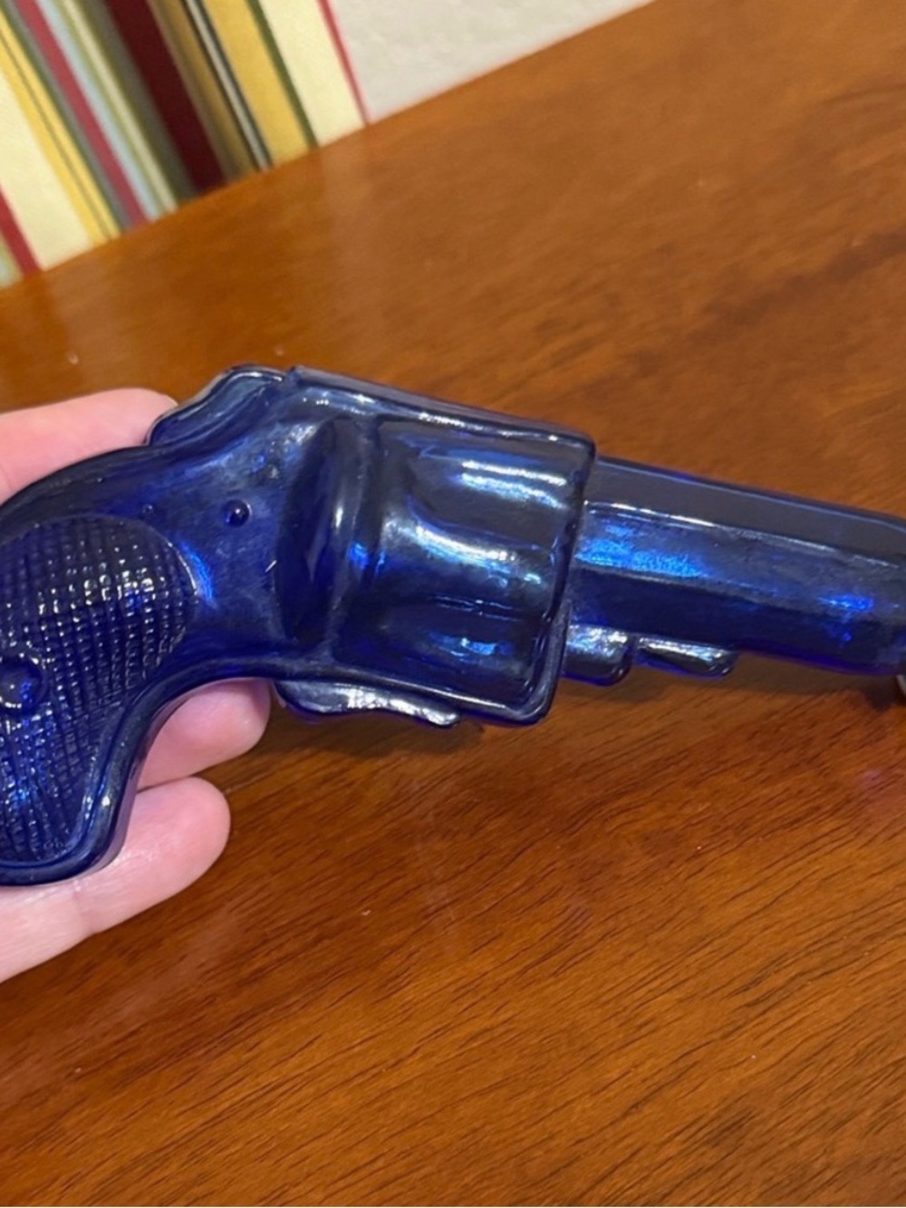 Vintage Revolver Pistol Gun Figuural Cobalt Blue Glass